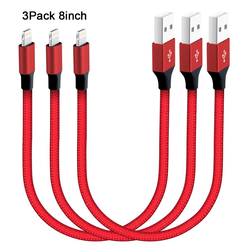 iphone cable,lightning cable 3pack 8inch nylon braided cord